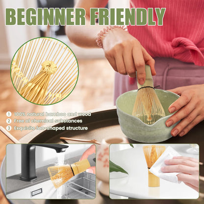 4Pcs Matcha Whisk Set Portable Matcha Tea Set Reusable Japanese Whisk Set Handmade Wood Matcha Whisk Tea Scoop Matcha Scoop Stainless Steel Tea Strainer for Tea Lovers Beginners