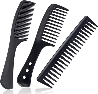 3 Pc Wide Tooth Carbon Fiber Heat Resistant Anti-Static Comb Set for Most Hair Types