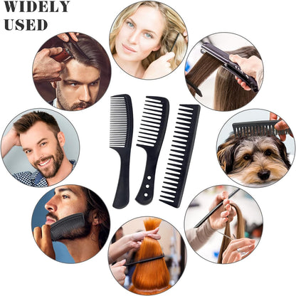 3 Pc Wide Tooth Carbon Fiber Heat Resistant Anti-Static Comb Set for Most Hair Types