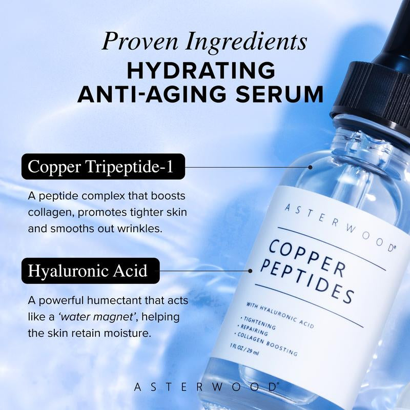 Ghk-Cu Peptides Serum, Copper Peptides Serum for Face - Tightening, Repairing, Collagen Boosting - with Hyaluronic Acid - Fragrance-Free