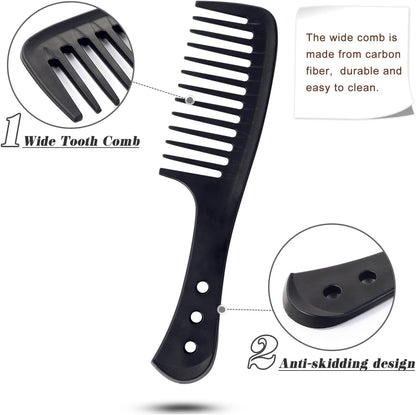 3 Pc Wide Tooth Carbon Fiber Heat Resistant Anti-Static Comb Set for Most Hair Types