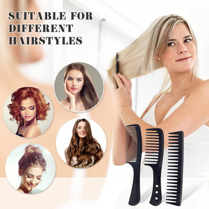 3 Pc Wide Tooth Carbon Fiber Heat Resistant Anti-Static Comb Set for Most Hair Types