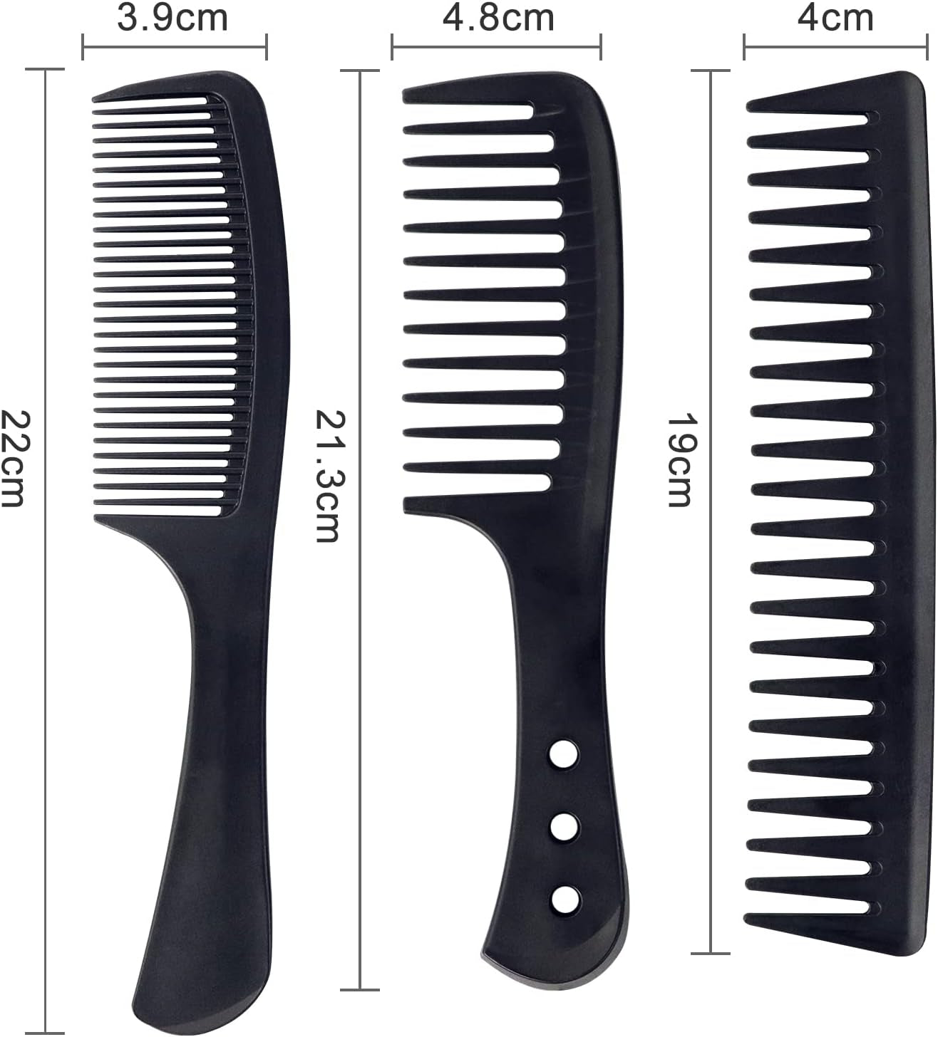 3 Pc Wide Tooth Carbon Fiber Heat Resistant Anti-Static Comb Set for Most Hair Types