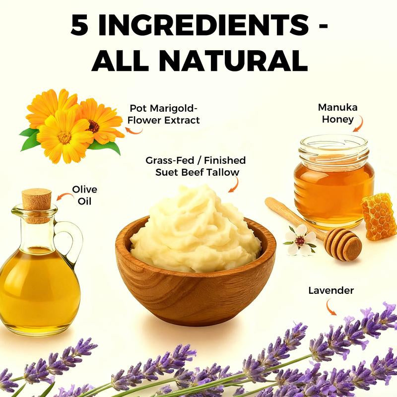 Lopeie Whipped Grass-Fed Beef Tallow Honey Balm - 4 Oz,Moisturizing Cream for Soft, Smooth Skin - Handmade All-Natural Moisturizer - Lavender,Hydrating, Comfort, Moisture Boost Cream, Luminous Firming Cream, Body Care, Hydrating Dry Skin