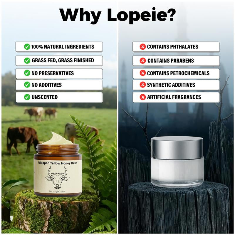 Lopeie Whipped Grass-Fed Beef Tallow Honey Balm - 4 Oz,Moisturizing Cream for Soft, Smooth Skin - Handmade All-Natural Moisturizer - Lavender,Hydrating, Comfort, Moisture Boost Cream, Luminous Firming Cream, Body Care, Hydrating Dry Skin