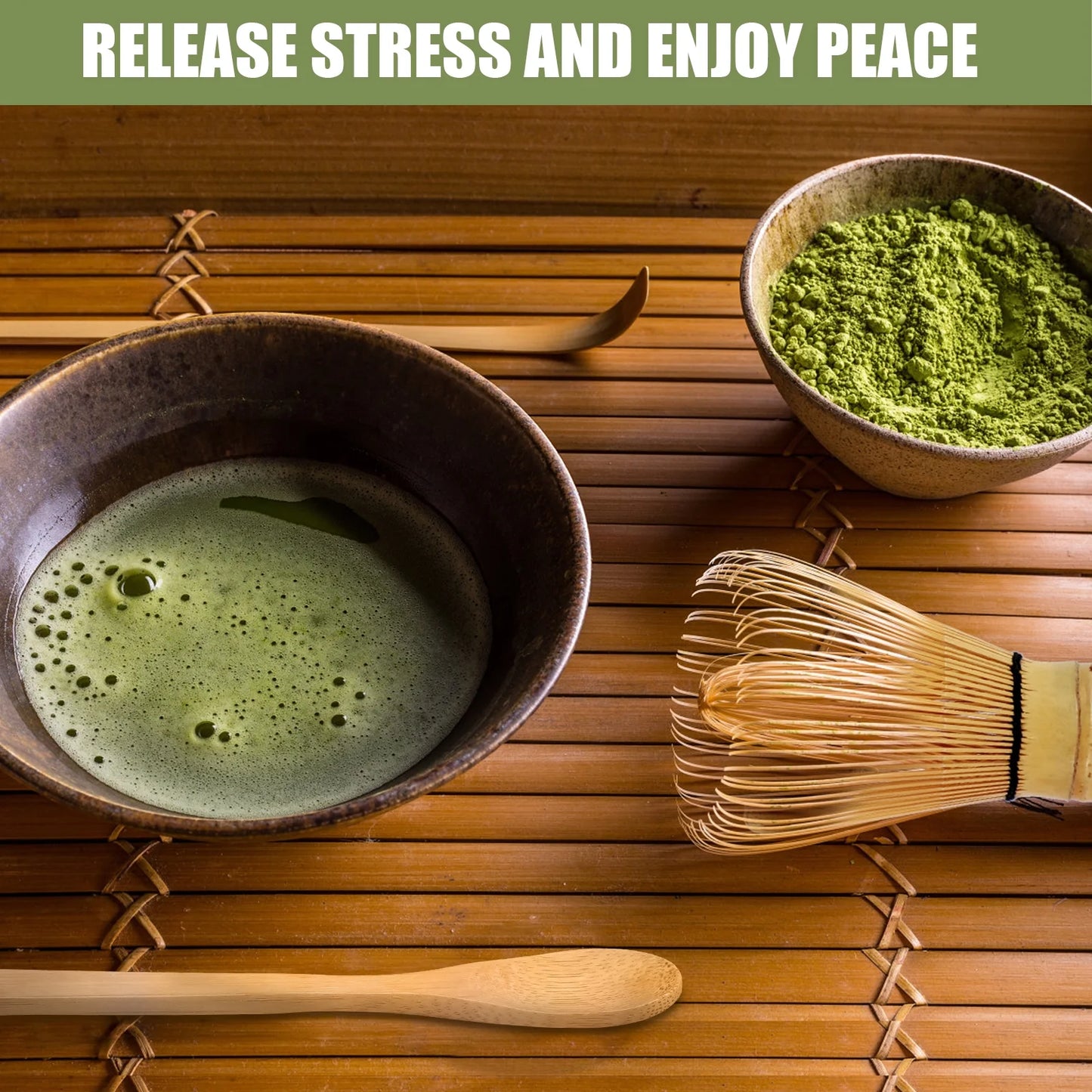 4Pcs Matcha Whisk Set Portable Matcha Tea Set Reusable Japanese Whisk Set Handmade Wood Matcha Whisk Tea Scoop Matcha Scoop Stainless Steel Tea Strainer for Tea Lovers Beginners