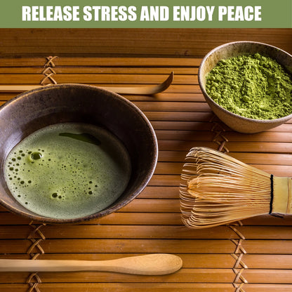 4Pcs Matcha Whisk Set Portable Matcha Tea Set Reusable Japanese Whisk Set Handmade Wood Matcha Whisk Tea Scoop Matcha Scoop Stainless Steel Tea Strainer for Tea Lovers Beginners